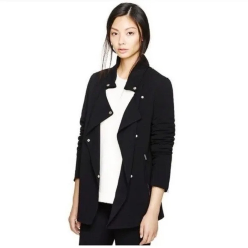 Aritzia Wilfred Mayet Japanese Crepe Moto Relaxed Blazer Jacket Black Retro XXXS